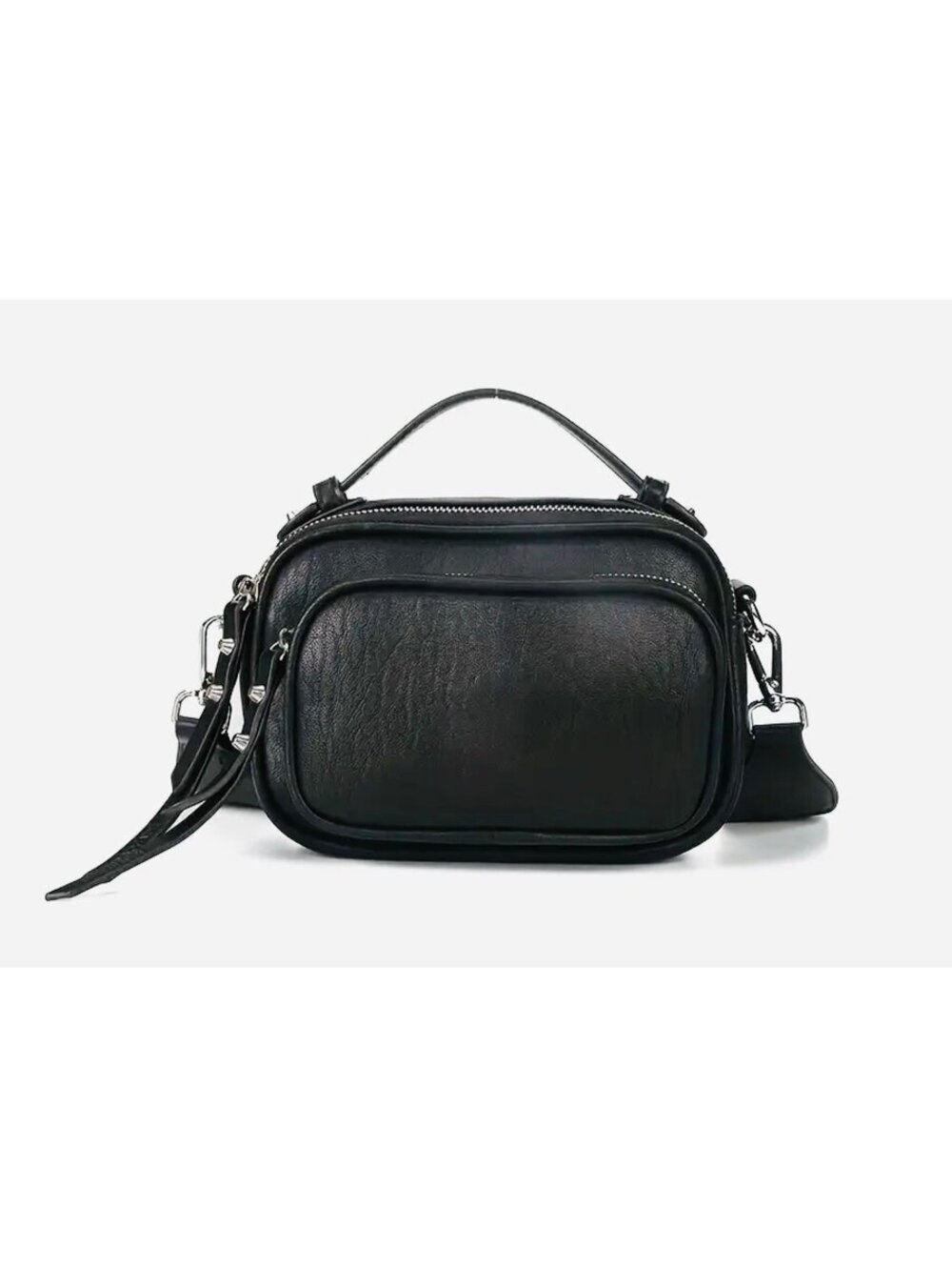New - Trendy - Retro Style Faux Leather Shoulder /Crossbody Bag - Black